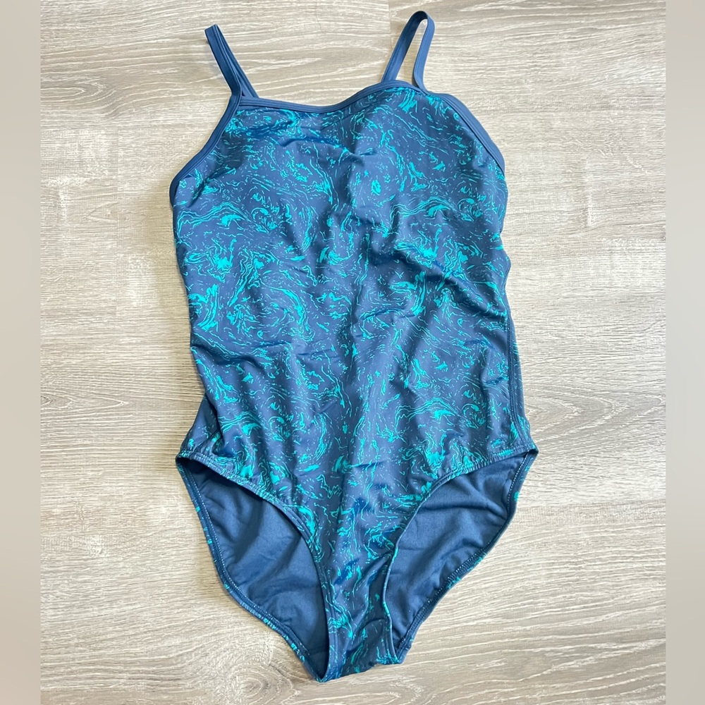 Women's Blue and Green Swirl One Piece Swimsuit